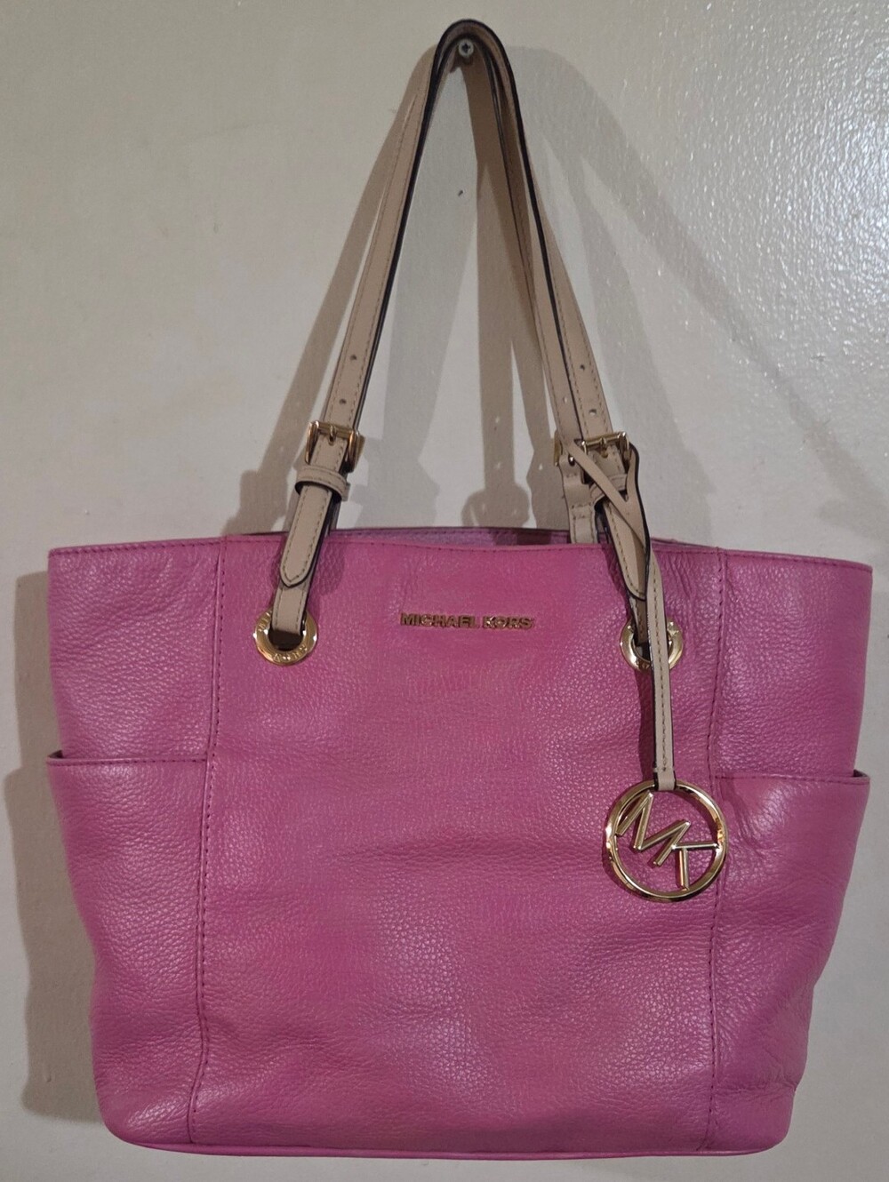 Michael Kors Jet Set Pink Medium Pebbled Leather Tote